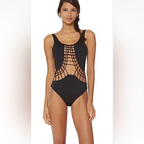 NWT Dolce Vita One Piece Swimsuit XS Macramé Cutout Black Bathing Suit Vacation - Picture 1 of 12